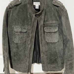 Calvin Klein Men's Military Style Suede Jacket in Gray